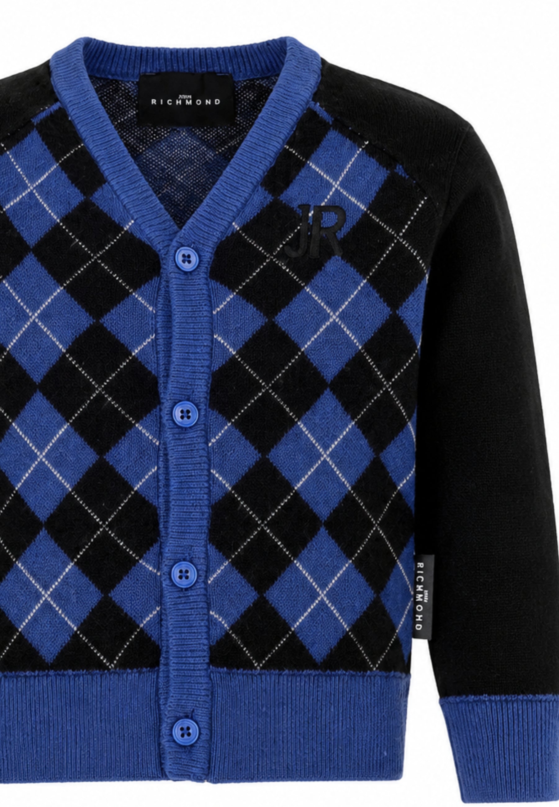 John Richmond Cardigan ROYAL A QUADRI CON MANICHE A CONTRASTO Bambini e ragazzi ria26114cd.royal_