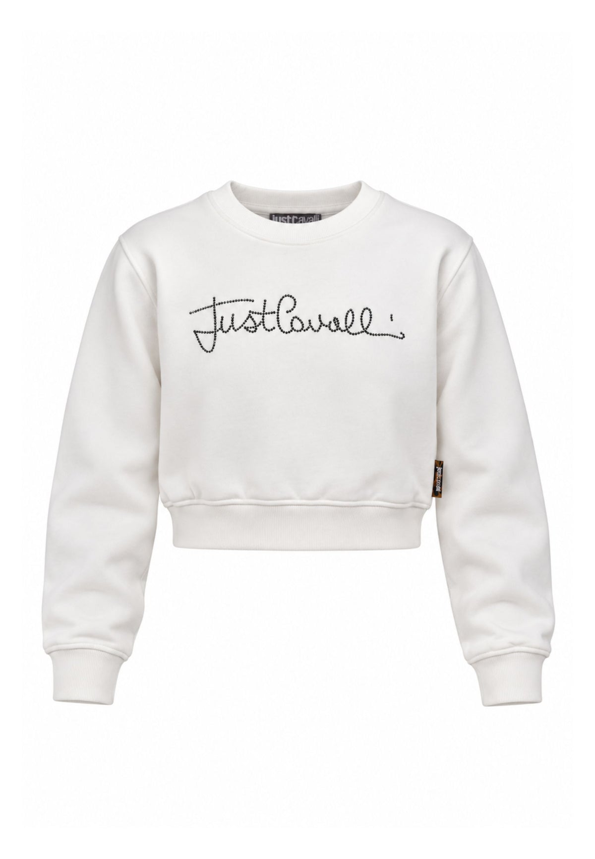 JUST CAVALLI felpa BIANCA CROP GIROCOLLO CON LOGO DI STRASS Bambine e ragazze jga26176fe.bia_