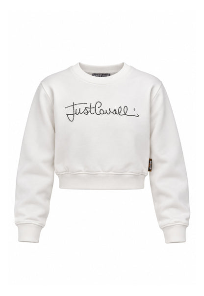 JUST CAVALLI felpa BIANCA CROP GIROCOLLO CON LOGO DI STRASS Bambine e ragazze jga26176fe.bia_