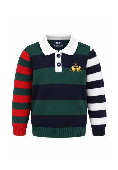 LA MARTINA maglia a polo in lana rasata verde con logo ricamo Bambini e ragazzi mab0064.verde_