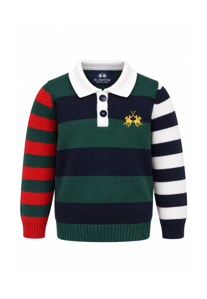 LA MARTINA maglia a polo in lana rasata verde con logo ricamo Bambini e ragazzi mab0064.verde_