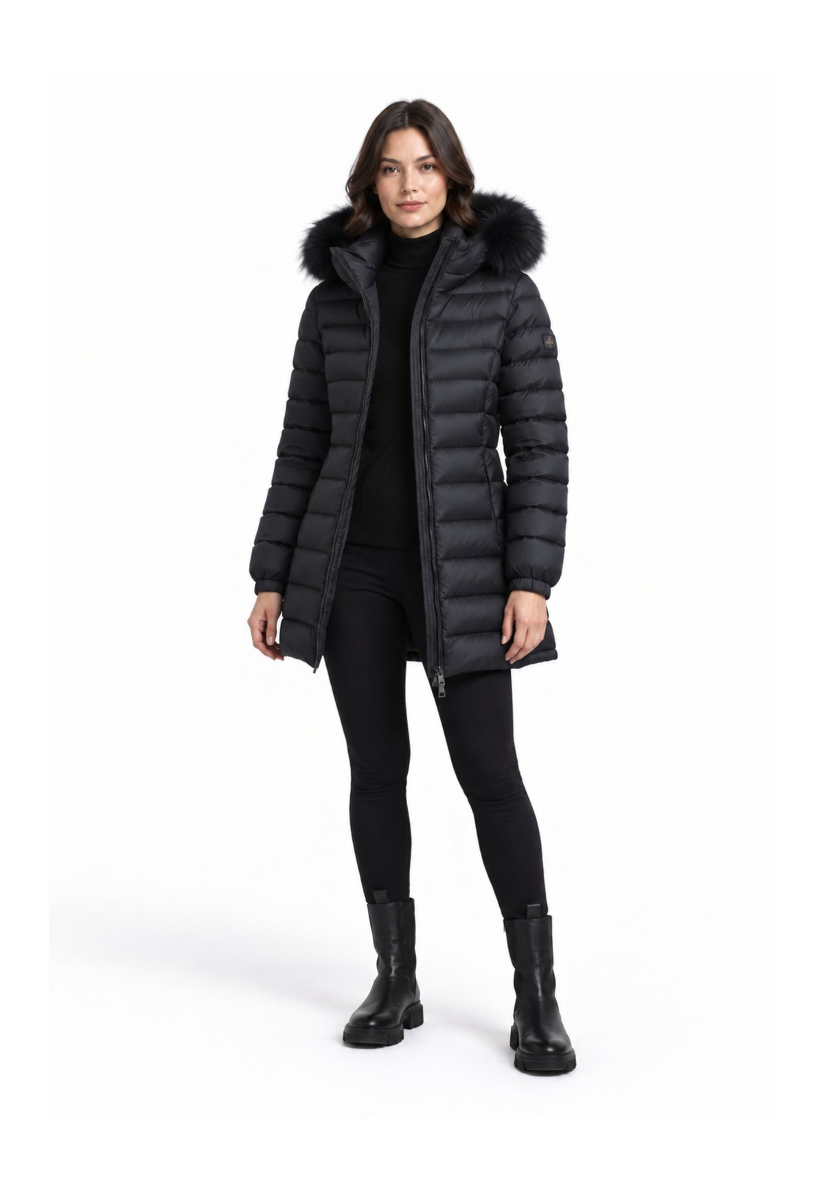 REFRIGIWEAR GIUBBOTTO NERO TRAPUNTATO CON CAPPUCCIO E PELLICCIA Donna LONG MEAD FUR JACKET.NE_
