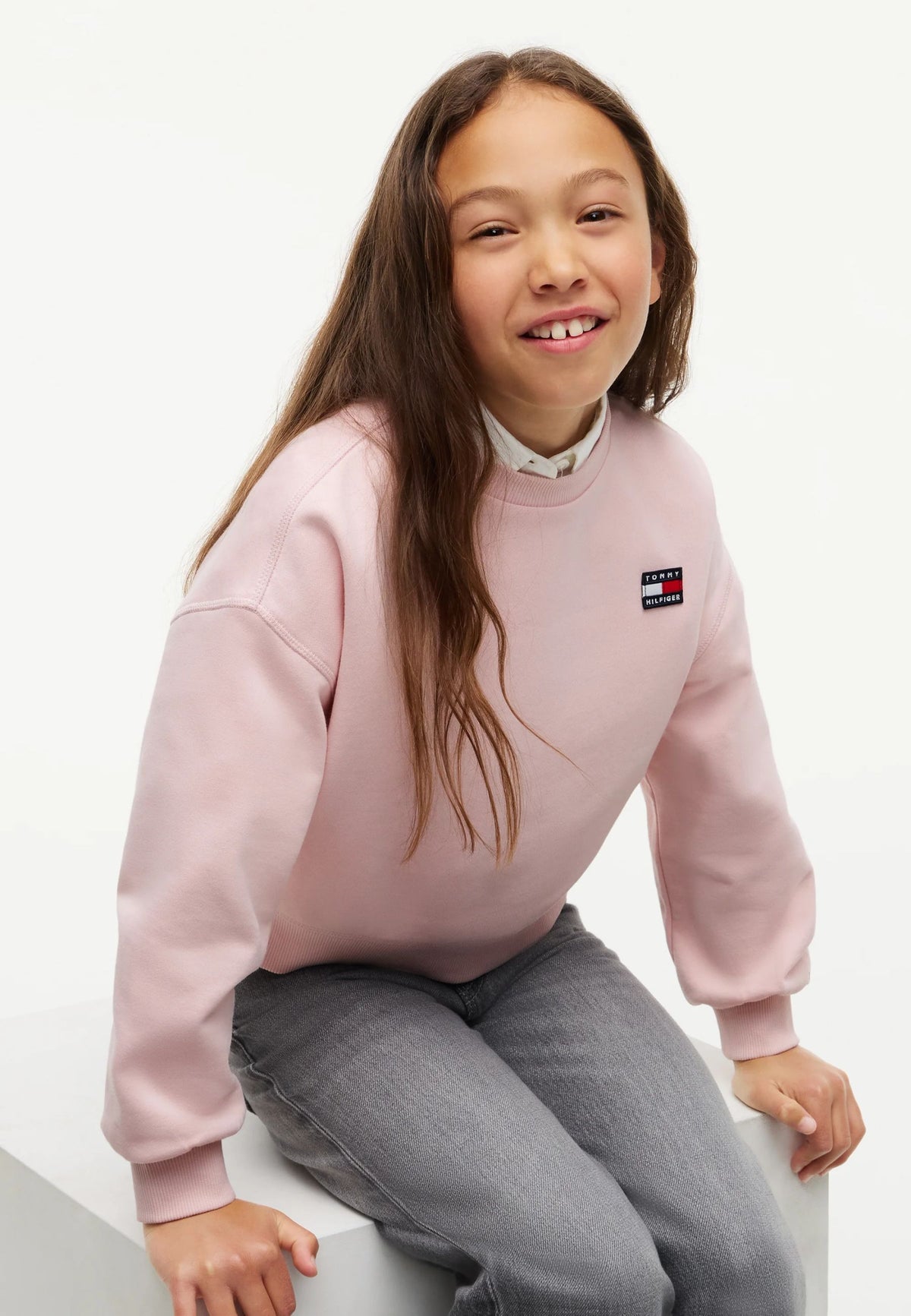 TOMMY HILFIGER FELPA ROSA A GIROCOLLO MINI LOGO BANDIERA Bambine e ragazze KG0KG09567TGQ.ROSA_