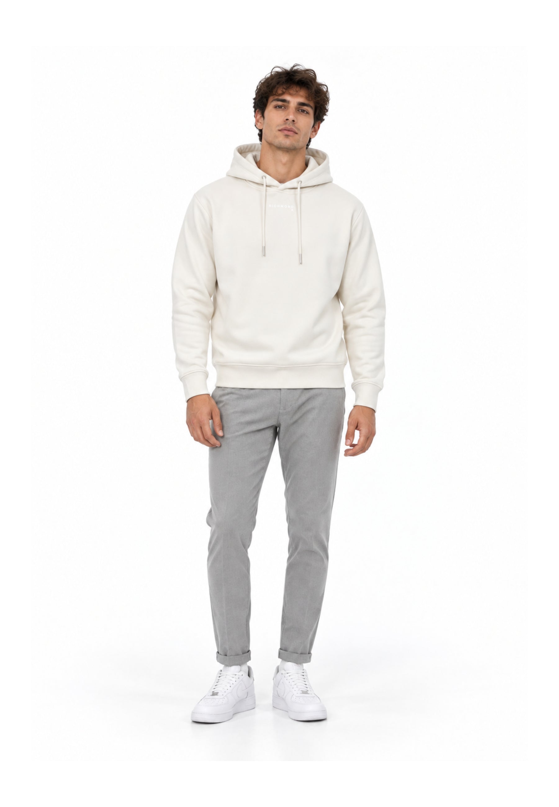 John Richmond felpa PANNA CON CAPPUCCIO E MINI LOGO Uomo uma26029fe.panna_