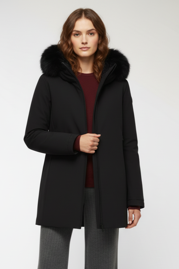 Colmar Piumino da Donna Nero con Cappuccio e Pelliccia Sintetica