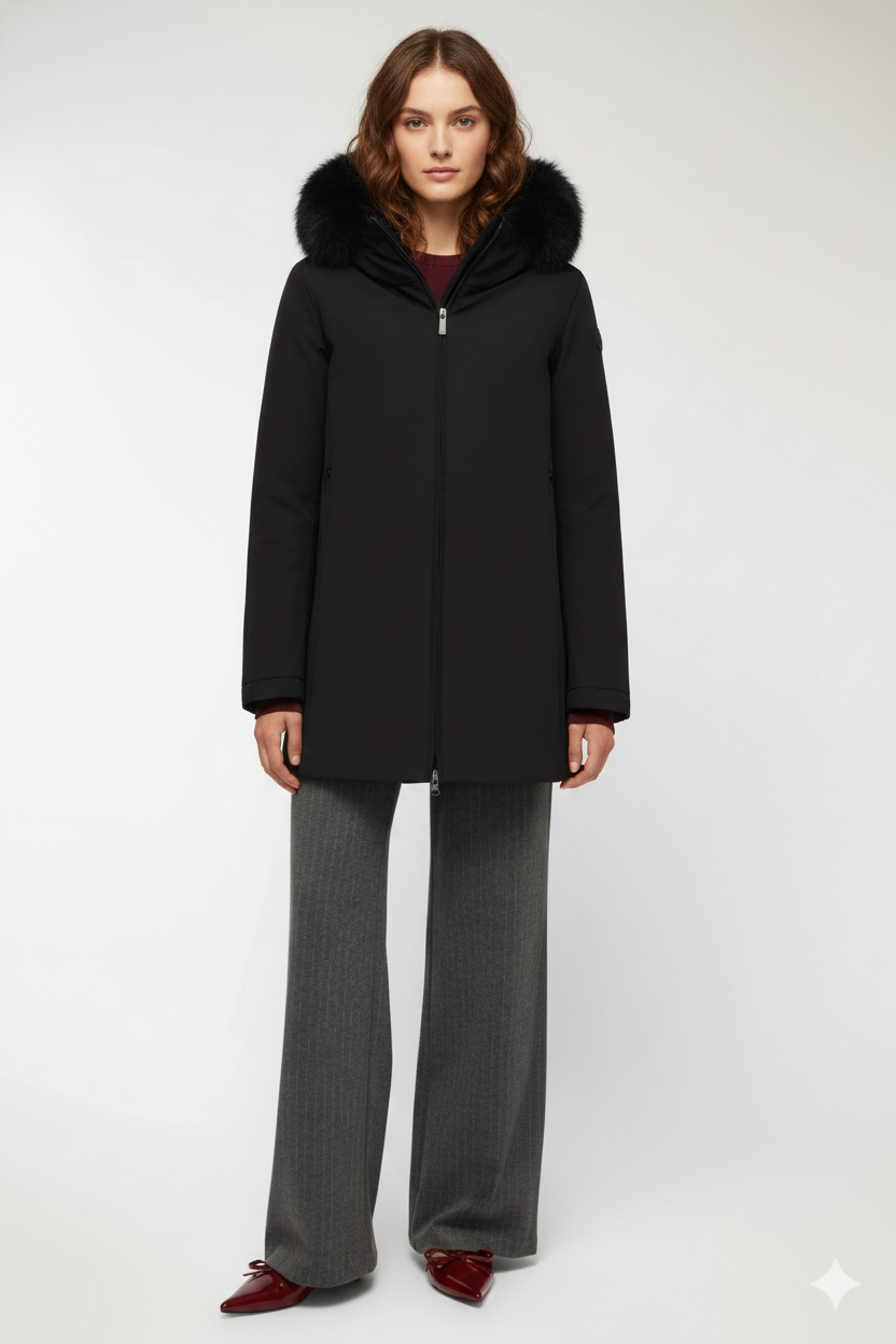 Colmar Piumino da Donna Nero con Cappuccio e Pelliccia Sintetica