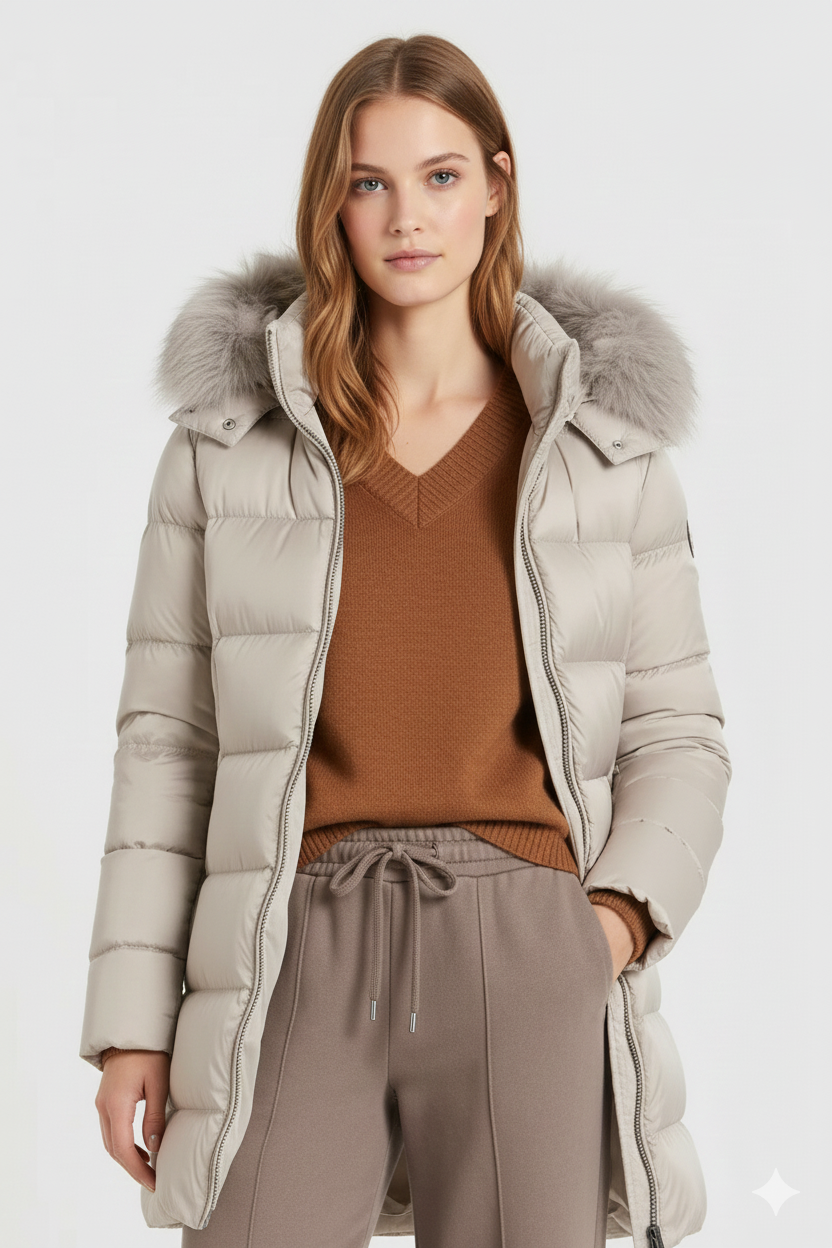 Colmar Piumino da Donna Avorio con Cappuccio e Pelliccia Sintetica