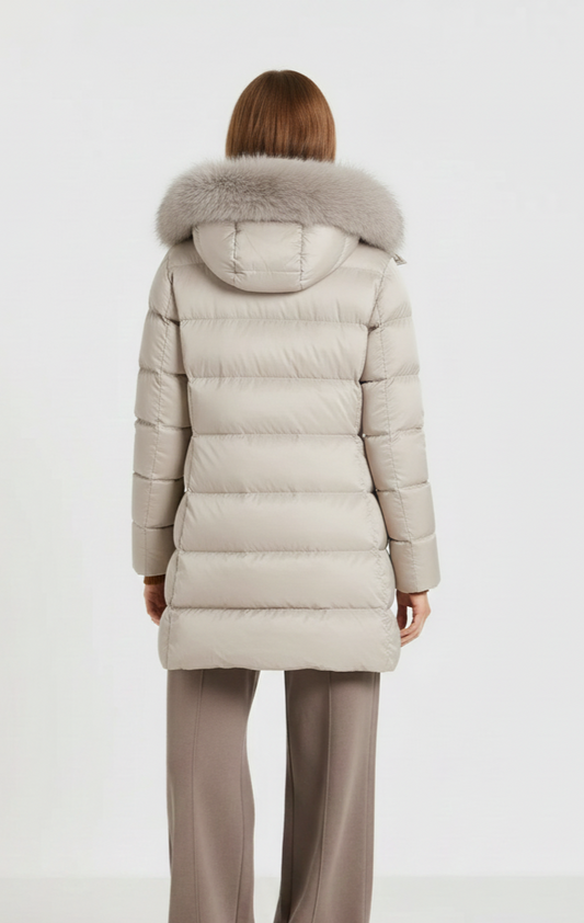 Colmar Piumino da Donna Avorio con Cappuccio e Pelliccia Sintetica