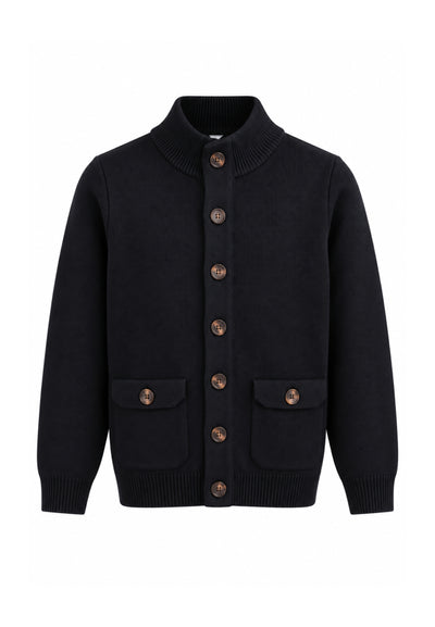OVERD CARDIGAN NERO A COLLO ALTO CON BOTTONI CENTRALI Bambini e ragazzi OK261812SMG.NE_