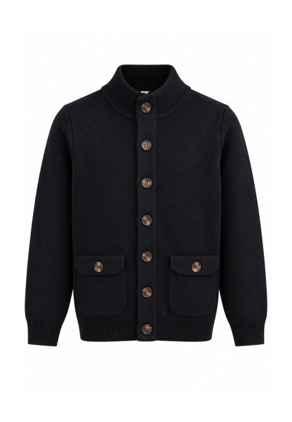 OVERD CARDIGAN NERO A COLLO ALTO CON BOTTONI CENTRALI Bambini e ragazzi OK261812SMG.NE_