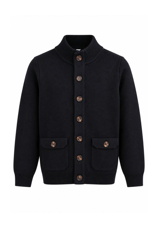OVERD CARDIGAN NERO A COLLO ALTO CON BOTTONI CENTRALI Bambini e ragazzi OK261812SMG.NE_