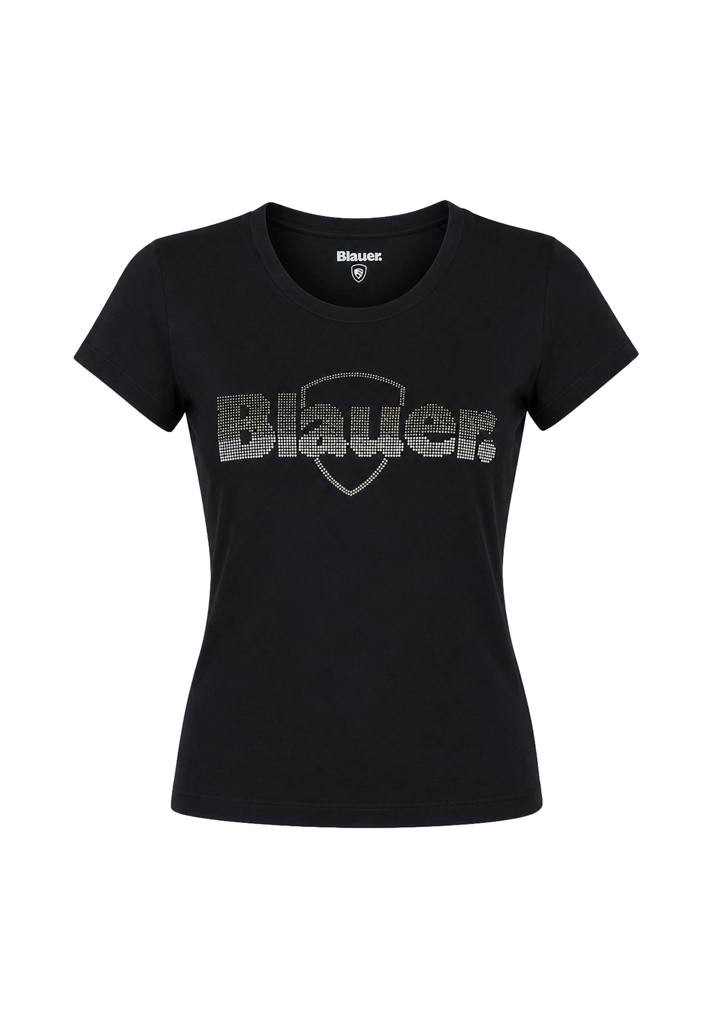 Blauer tshirt nera donna maxi logo strass