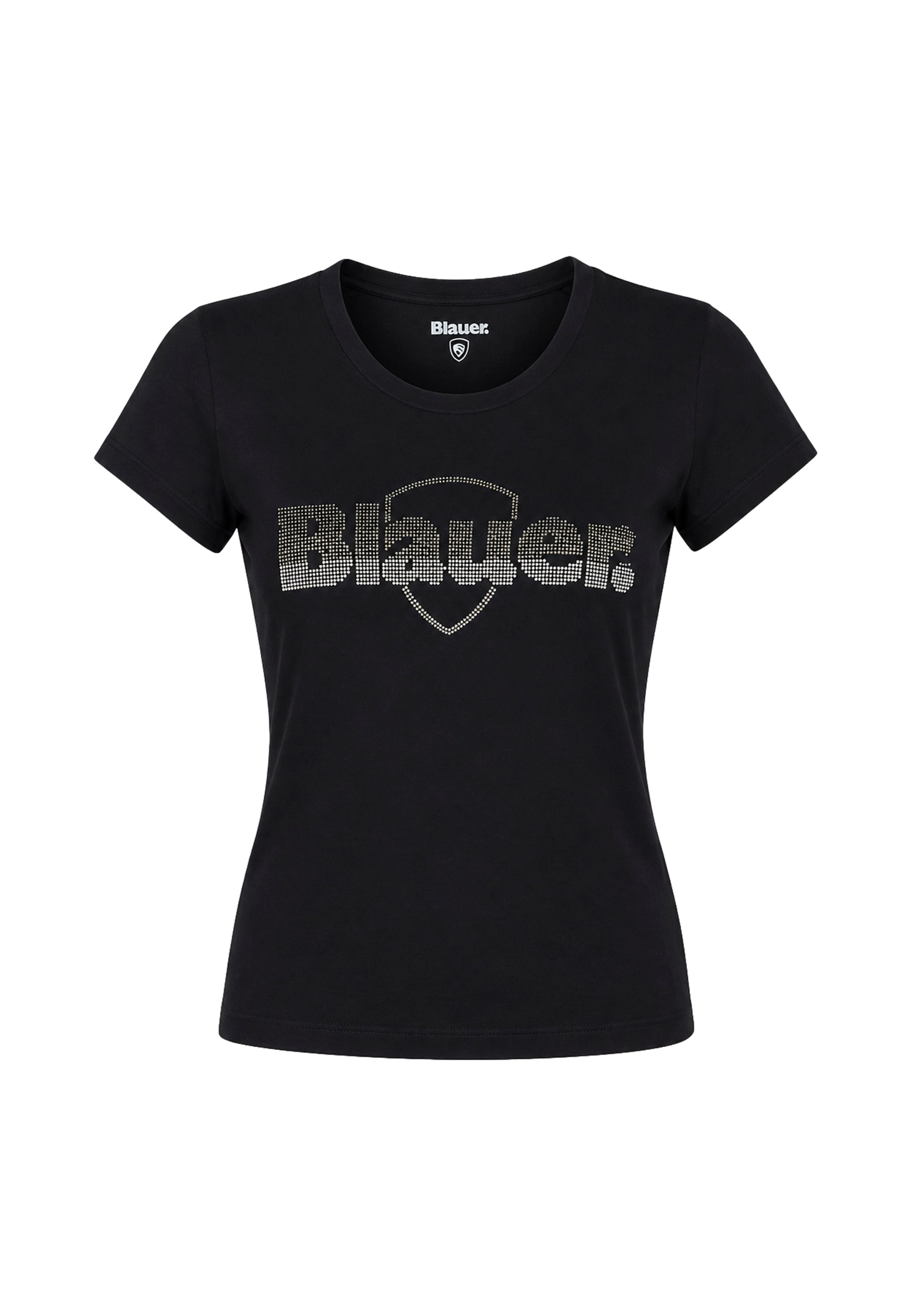 Blauer tshirt nera donna maxi logo strass