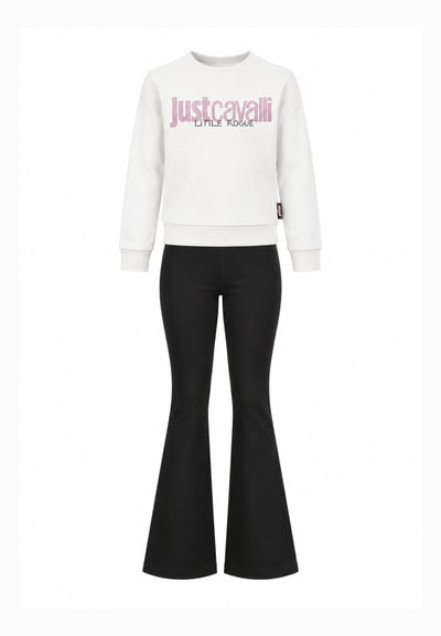 JUST CAVALLI completo bianco con felpa girocollo e leggings a zampa Bambine e ragazze jga26174fe.bia_