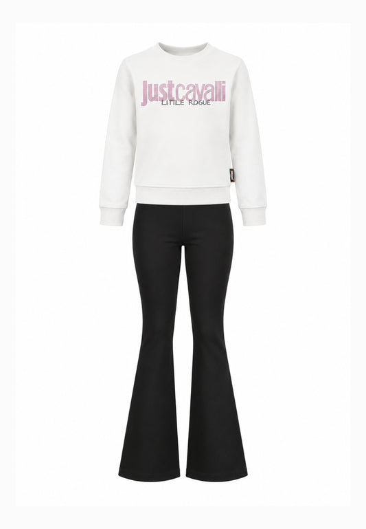 JUST CAVALLI completo bianco con felpa girocollo e leggings a zampa Bambine e ragazze jga26174fe.bia_