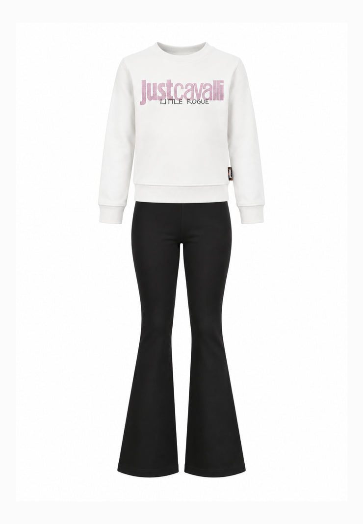 JUST CAVALLI completo bianco con felpa girocollo e leggings a zampa Bambine e ragazze jga26174fe.bia_