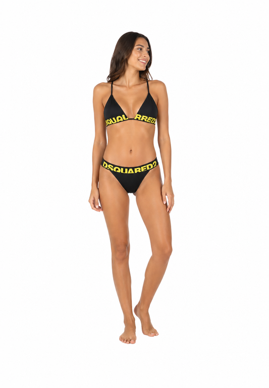 Dsquared2 costume nero donna logo giallo fluo