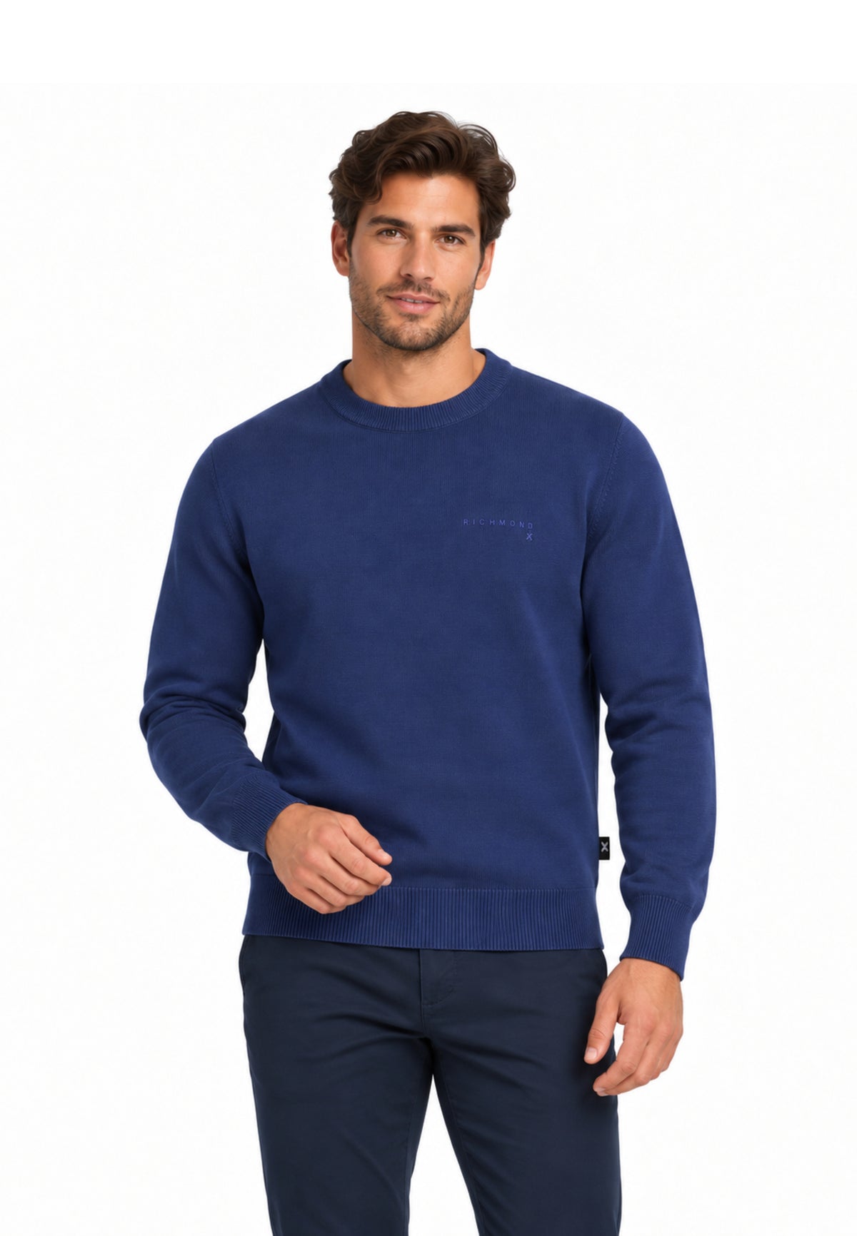 John Richmond maglia BLU IN LANA RASATA CON MINI LOGO Uomo uma26169ma.blu_
