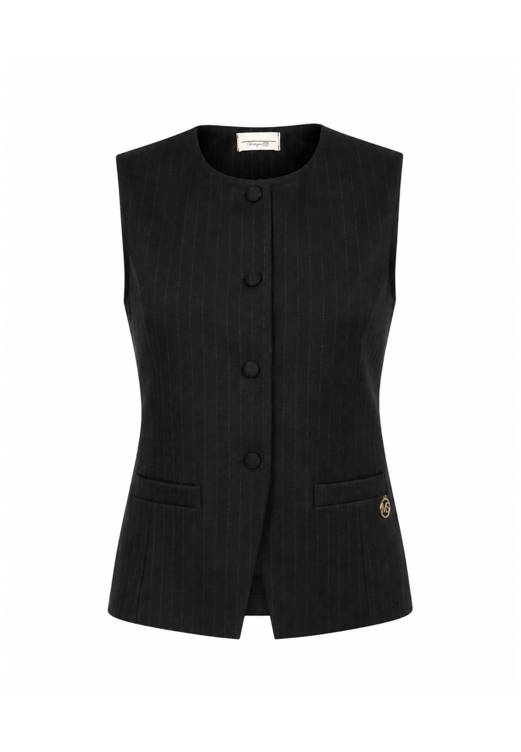 MON SAURIRE completo nero con gilet e pantalone gessati Bambine e ragazze m1433j+m1441j.ne_