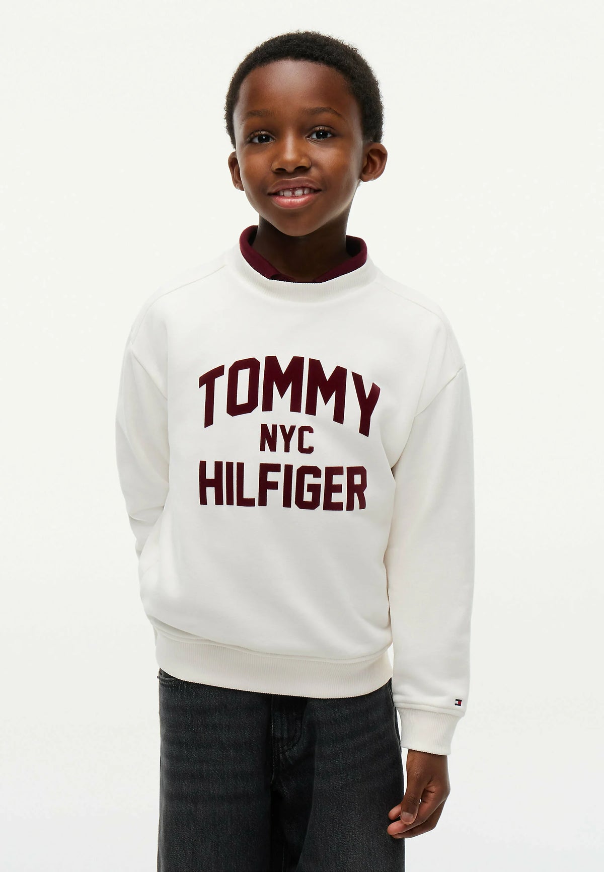 TOMMY HILFIGER FELPA panna a girocollo bambino logo grande KB0KB10631YBH.PANNA_
