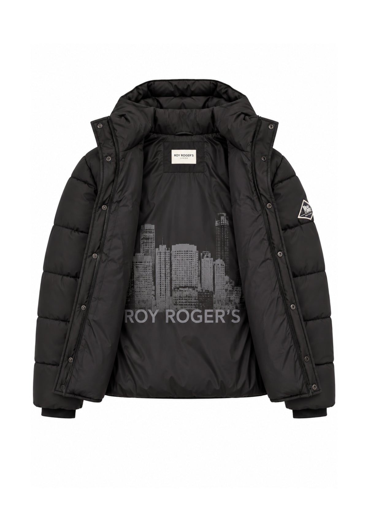 Roy Roger's GIUBBOTTO NERO CON CAPPUCCIO E LOGO BRACCIO Bambini e ragazzi RX402/00.NE_