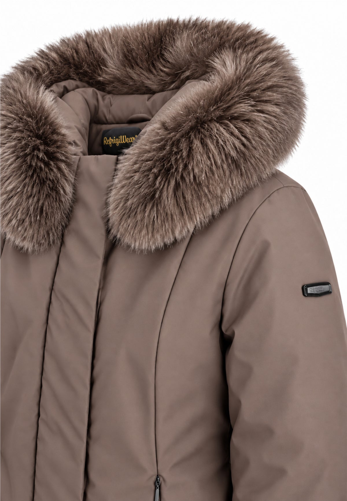 REFRIGIWEAR GIUBBOTTO MARRONE CORTO CON PELLICCIA E CAPPUCCIO Donna SHORT LADY TECH FUR JACKET.MARRO_