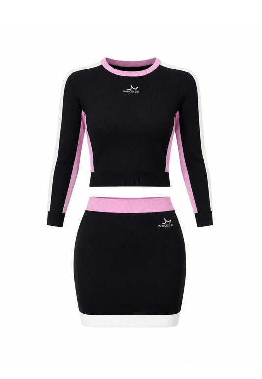MARC ELLIS COMPLETO NERO MAGLIONCINO E GONNA CON DETTAGLI ROSA E BIANCHI Bambine e ragazze jmjsw03552.NE_