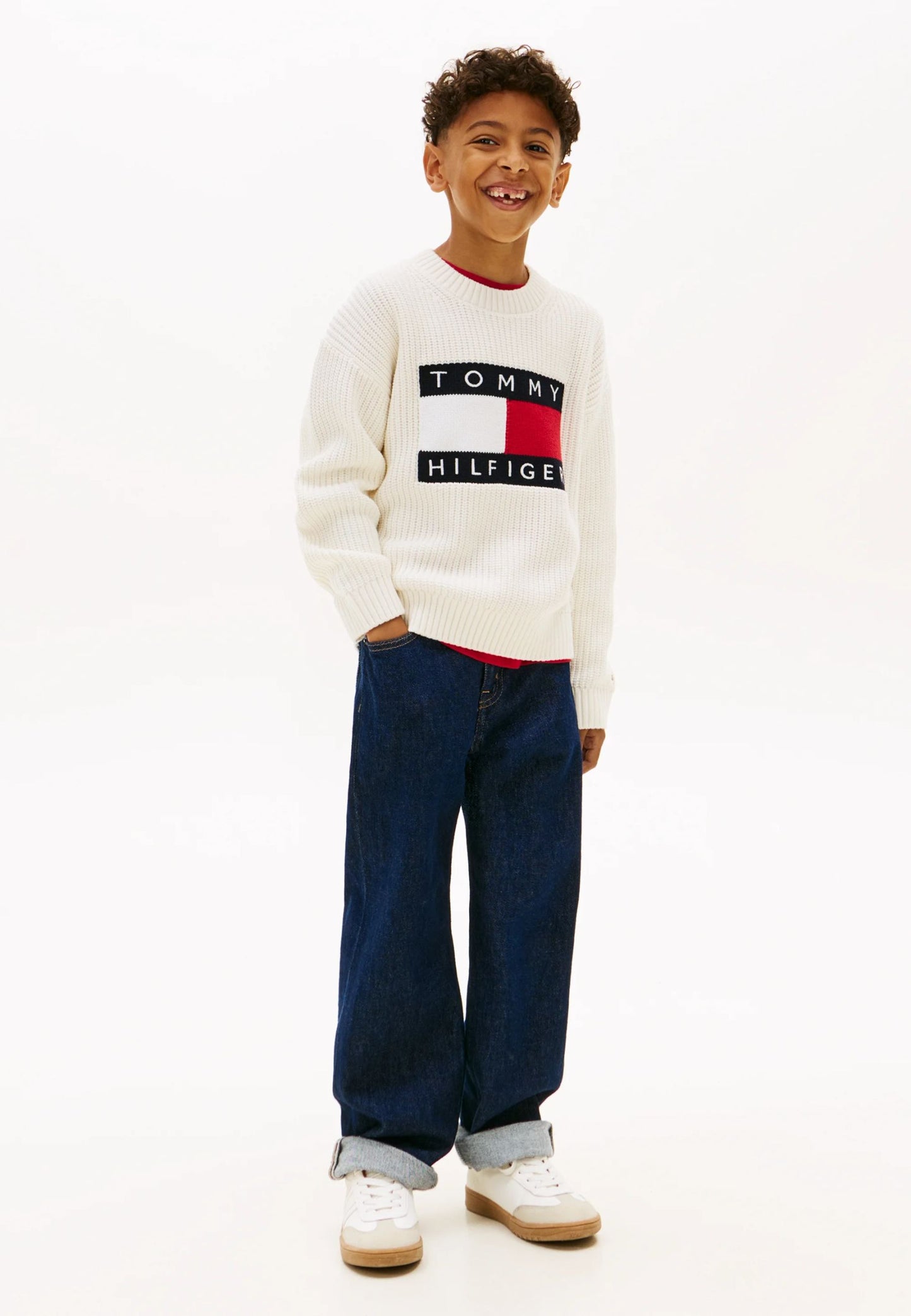 Maglia bambino panna con logo bandiera a girocollo Bambini e ragazzi KB0KB10071YA8_