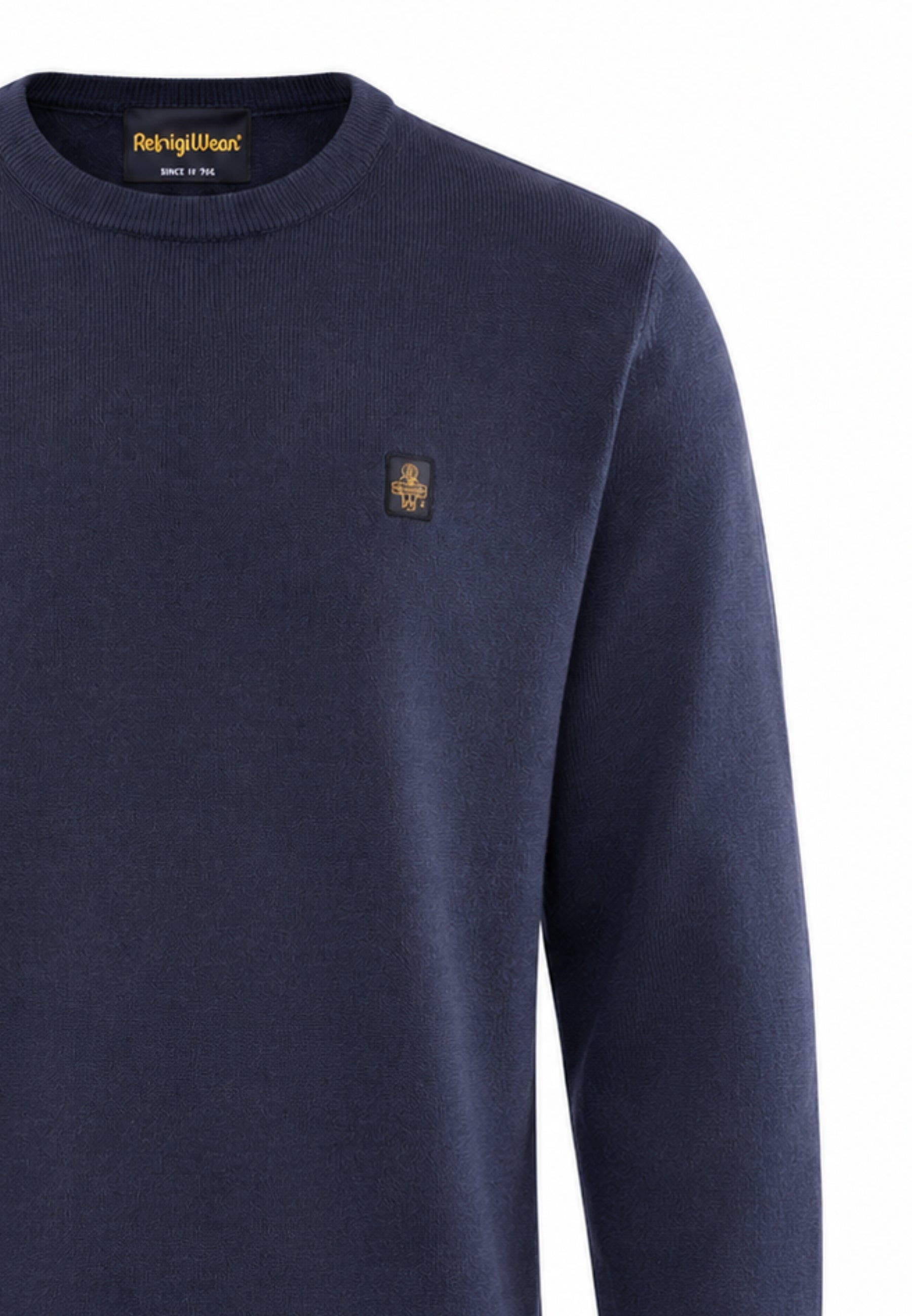 REFRIGIWEAR MAGLIONE NERO IN LANA SAGOMATO CON MINI LOGO RICAMATO Uomo BENNET PULLOVER.BLU_