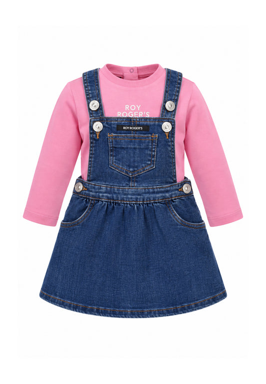 Roy Roger's completo rosa salopette a gonna con maglia a maniche lunghe Bambini e ragazzi rh089/k1.rosa_