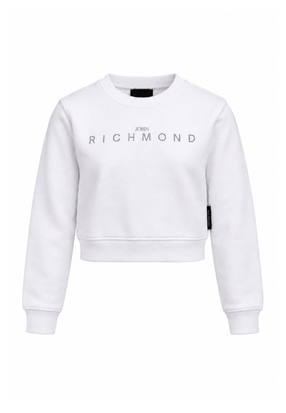 John Richmond felpa bianca crop con logo brillantinato Bambine e ragazze rga26085fe.bia_