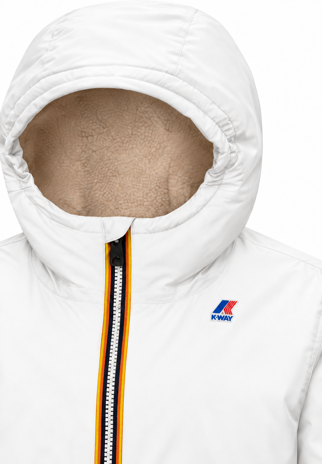 Kway giubbotto bianco con cappuccio imbottitura calda