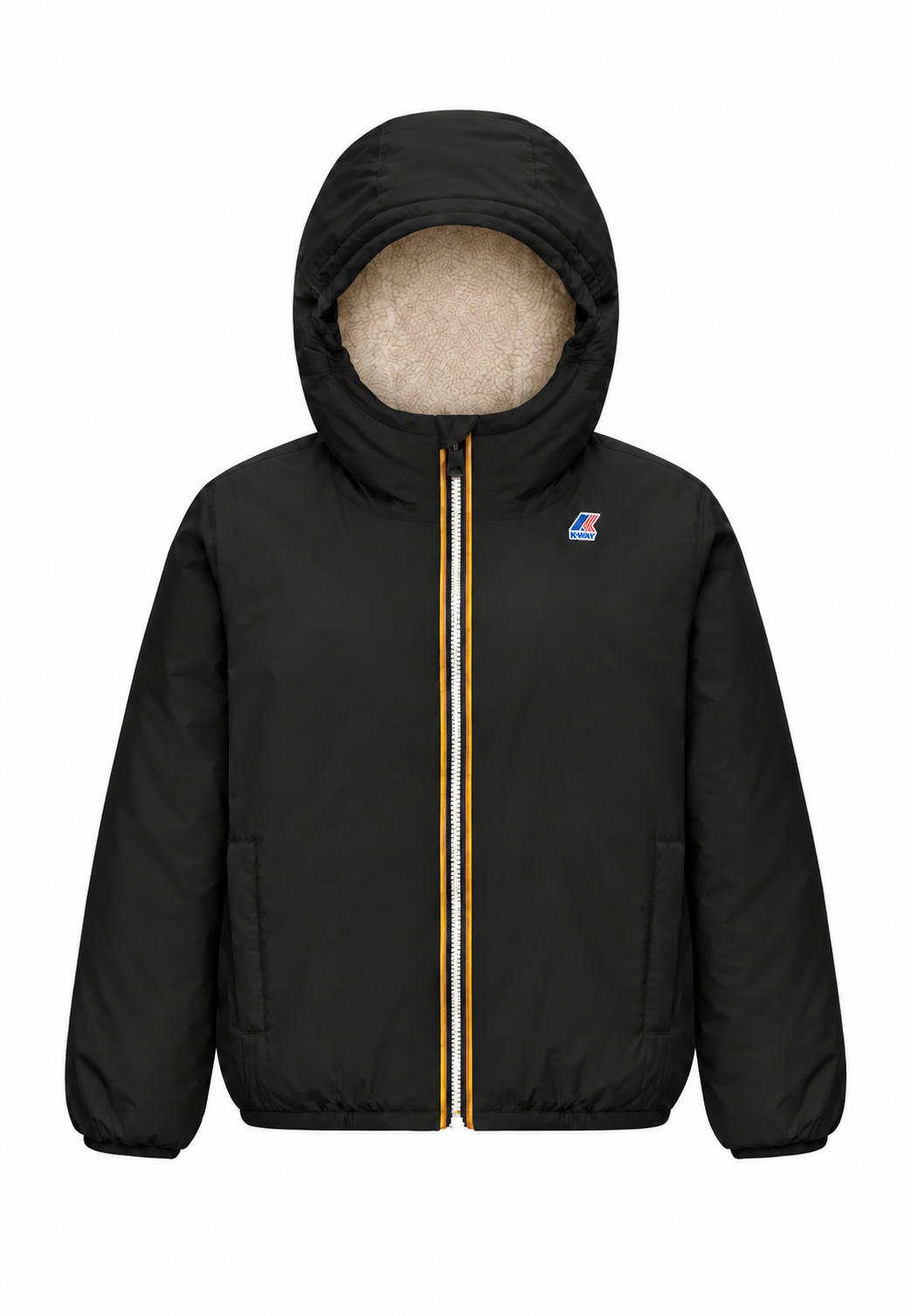 Kway giubbotto nero con cappuccio imbottitura calda