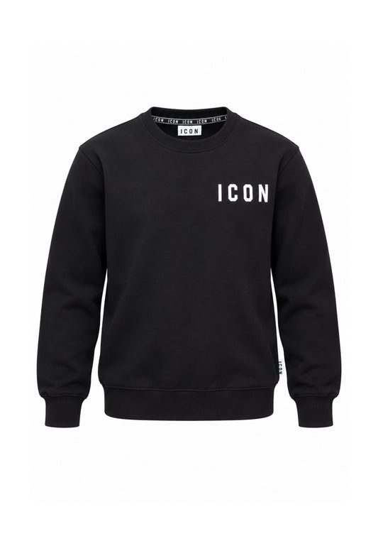 ICON FELPA nera girocollo con logo bianco Bambini e ragazzi ibsw001531.nero/bianco_