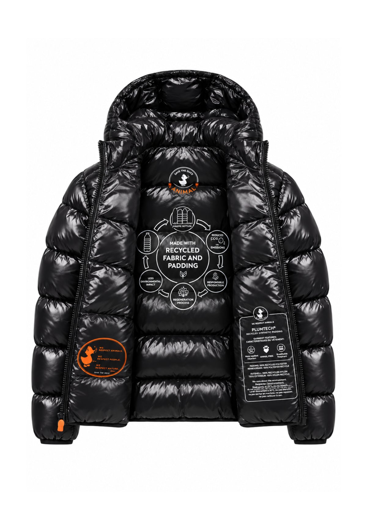 Save the Duck GIUBBOTTO NERO LUCIDO INVERNALE CON CAPPUCCIO Bambini e ragazzi 11-J31280B.NE_