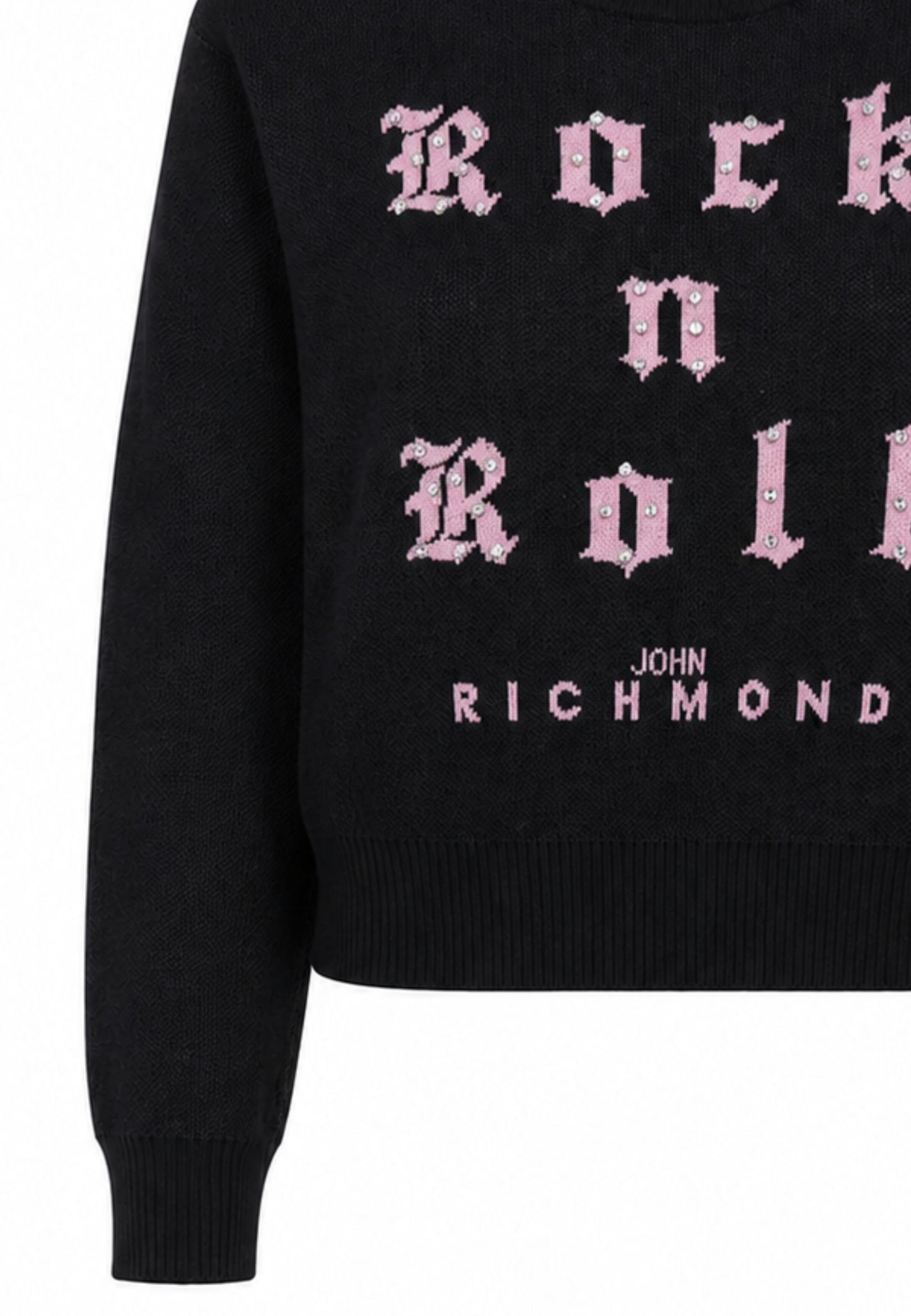John Richmond maglione nero crop bambina con scritta e strass Bambine e ragazze rga26061ma.ne_