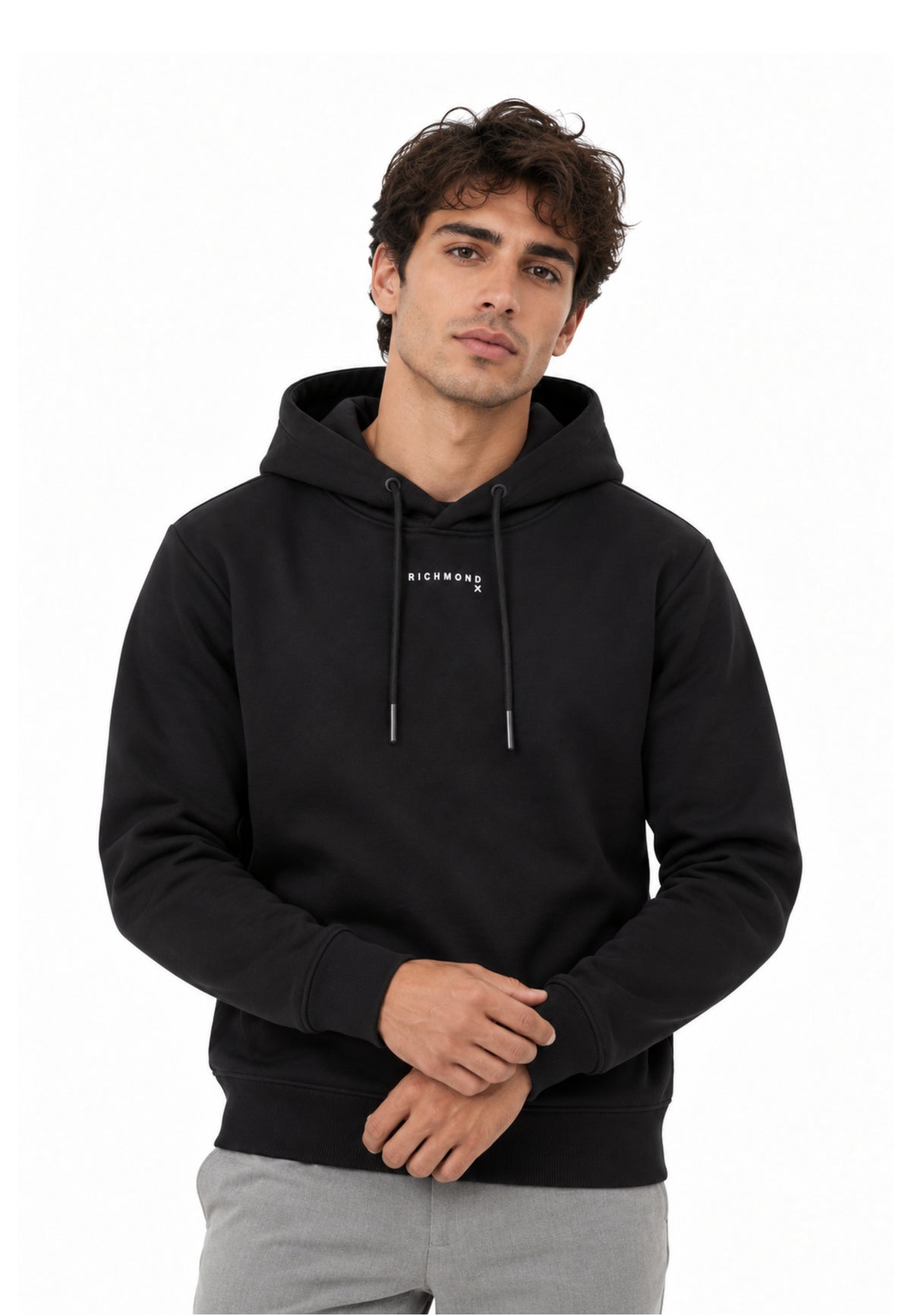 John Richmond felpa NERA CON CAPPUCCIO E MINI LOGO Uomo uma26029fe.ne_