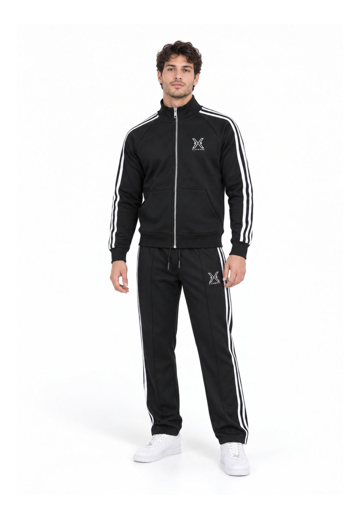 John Richmond tuta NERA A COLLO ALTO CON ZIP E STRISCE LATERALI Uomo uma26277tuta.ne_