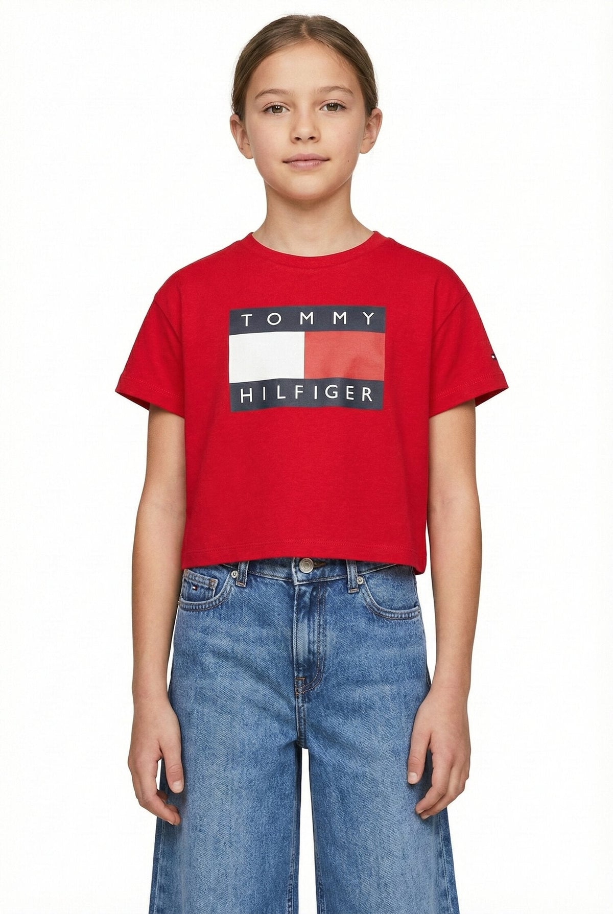 TOMMY HILFIGER tommy hilfiger thirt crop rossa bambina modello crop quotidiano in cotone kg0 KG0