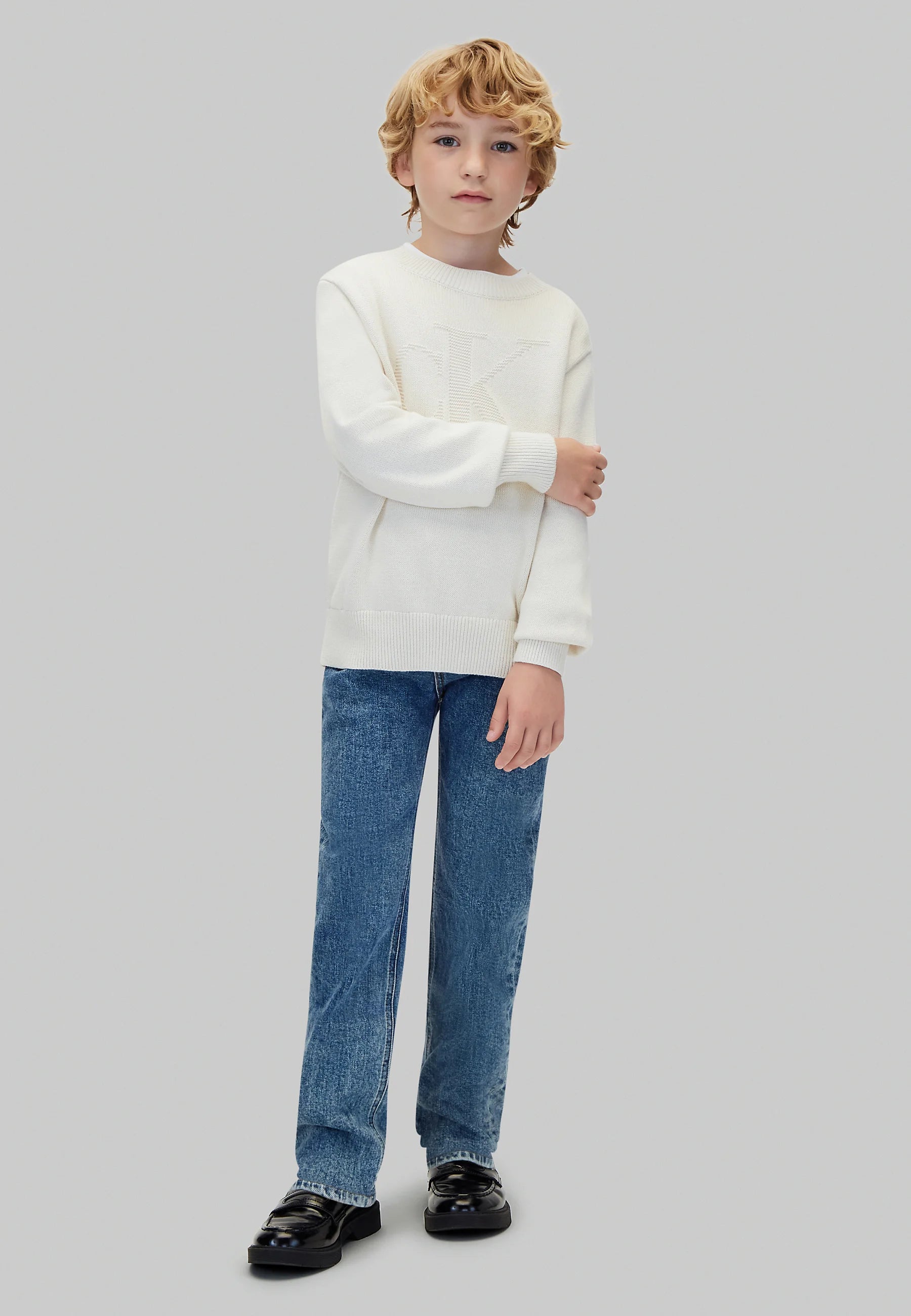 CALVIN KLEIN maglioncino PANNA CON LOGO CK TONO SU TONO Bambini e ragazzi lvcfjf048cks.panna_