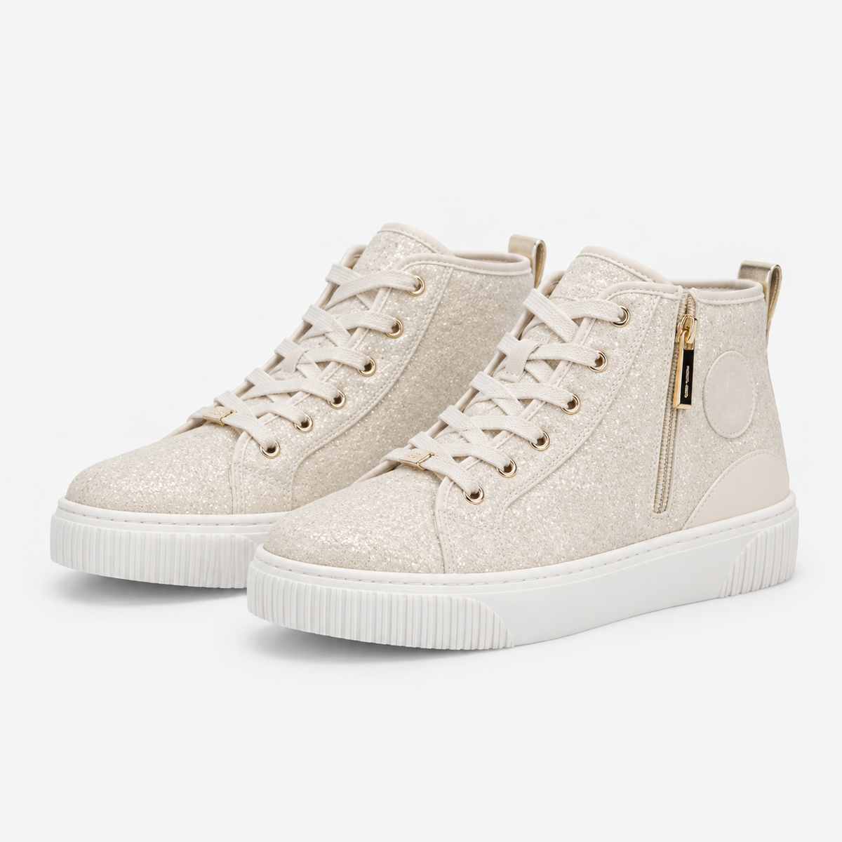 Michael Kors Shea Split Patch Sneakers Alte Glitter Vanilla Bambina