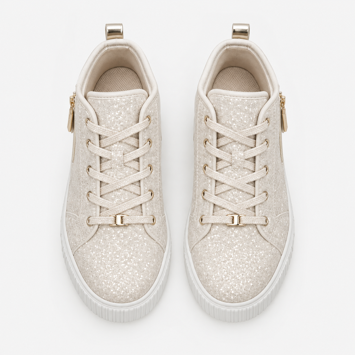 Michael Kors Shea Split Patch Sneakers Alte Glitter Vanilla Bambina