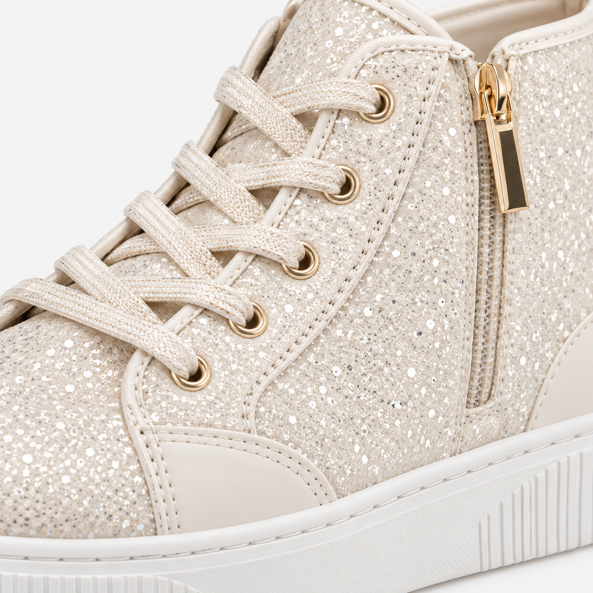 Michael Kors Shea Split Patch Sneakers Alte Glitter Vanilla Bambina