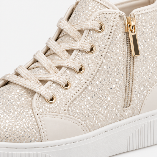 Michael Kors Shea Split Patch Sneakers Alte Glitter Vanilla Bambina