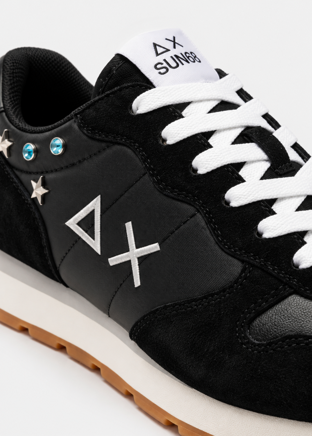 SUN68 Sneakers Nere Ragazza con Borchie e Logo Z46406T