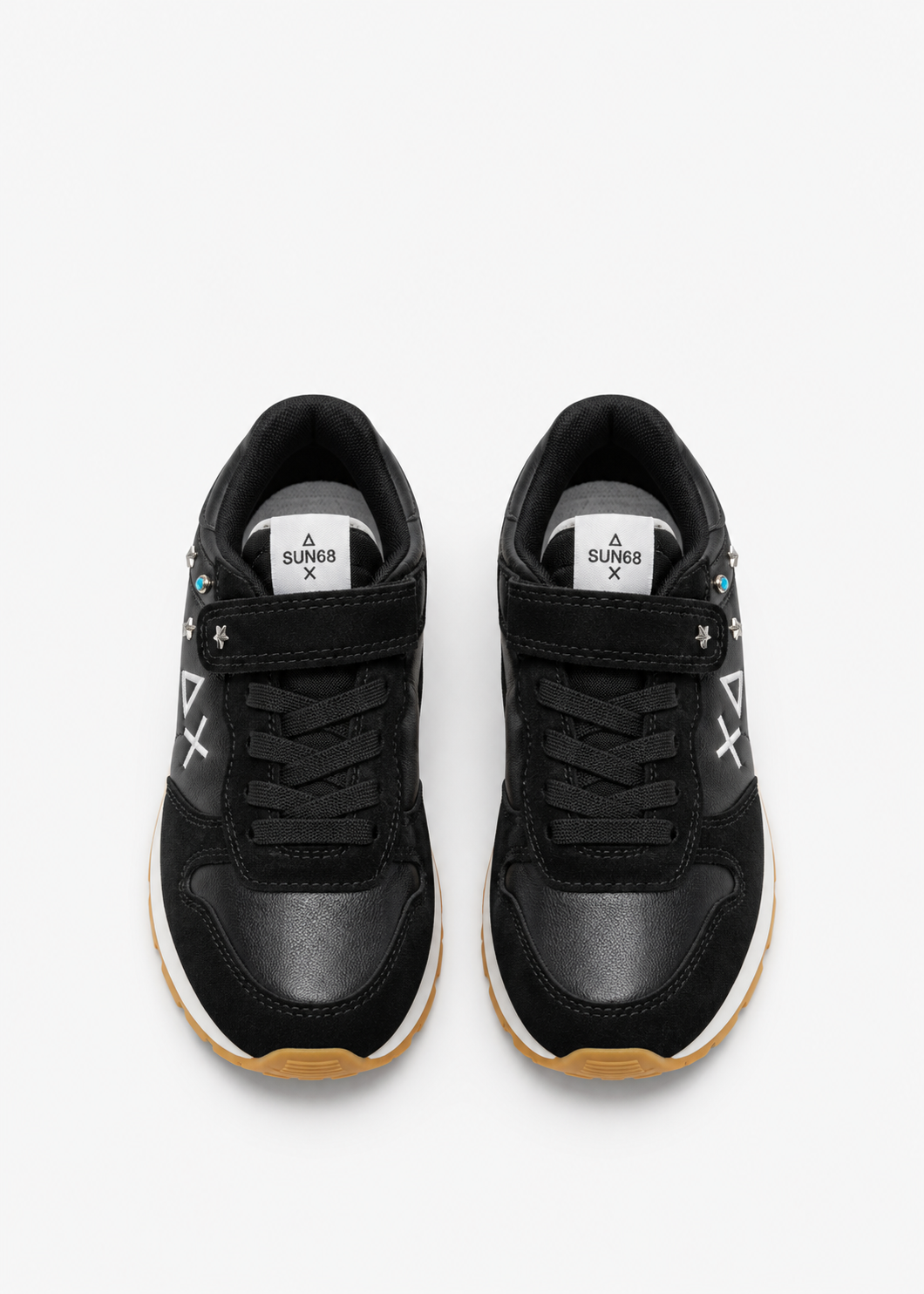 SUN68 Ally Studs Sneakers Nere Bambina con Borchie e Strappi Z46406K