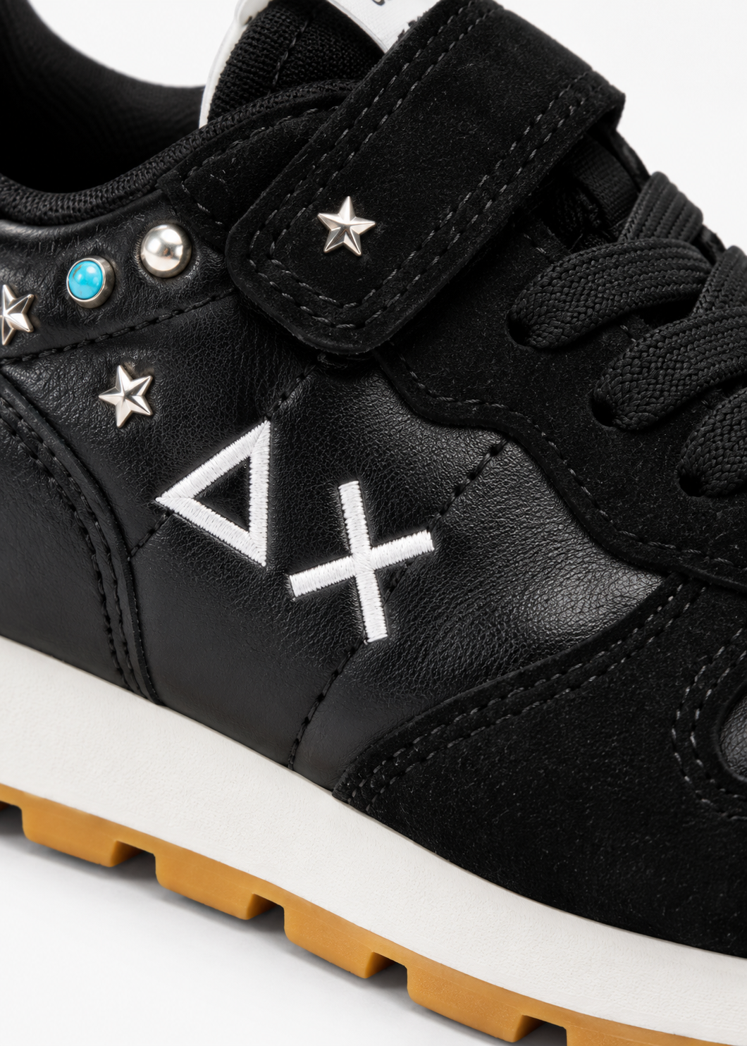 SUN68 Ally Studs Sneakers Nere Bambina con Borchie e Strappi Z46406K