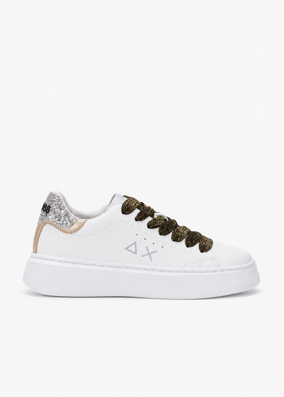 SUN68 Grace Sneakers Bianche e Argento Ragazza con Paillettes Z46463T