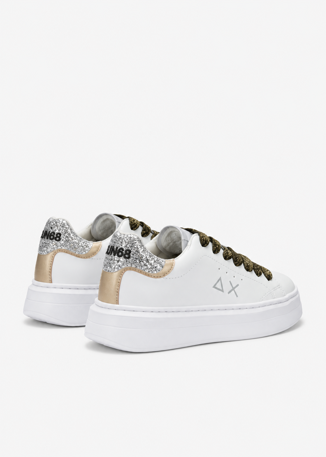 SUN68 Grace Sneakers Bianche e Argento Ragazza con Paillettes Z46463T