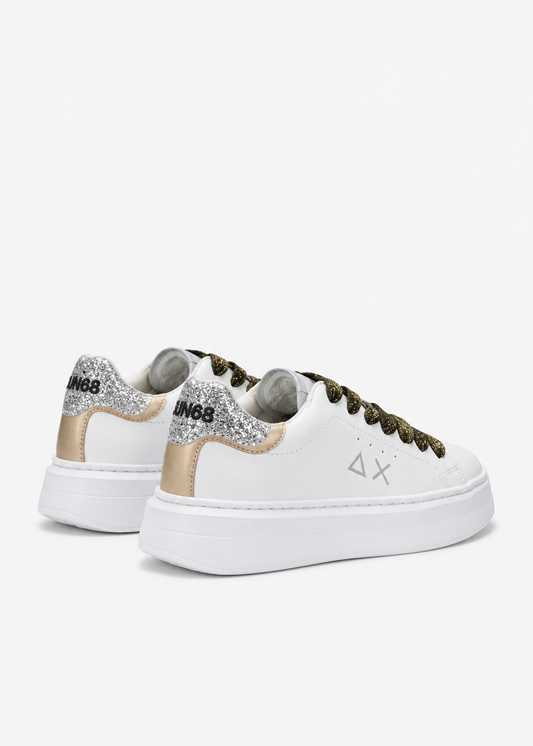 SUN68 Grace Sneakers Bianche e Argento Ragazza con Paillettes Z46463T